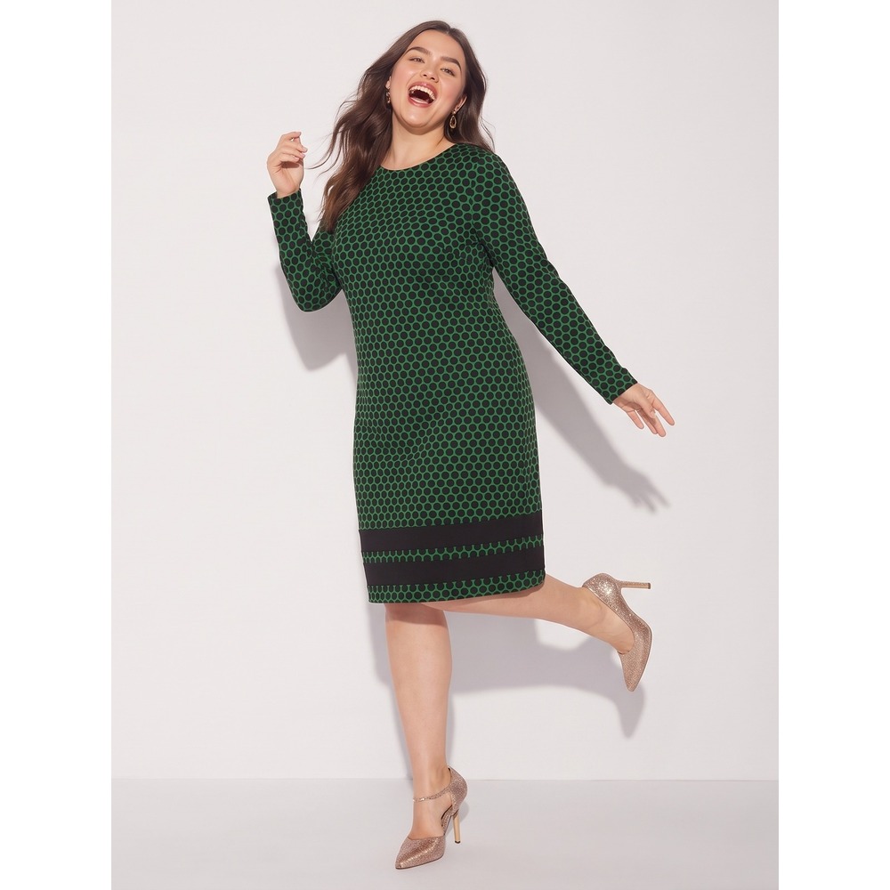 Michael Kors Sheath Dress Women's M Green Black Honeycomb Dot Long Sleeve